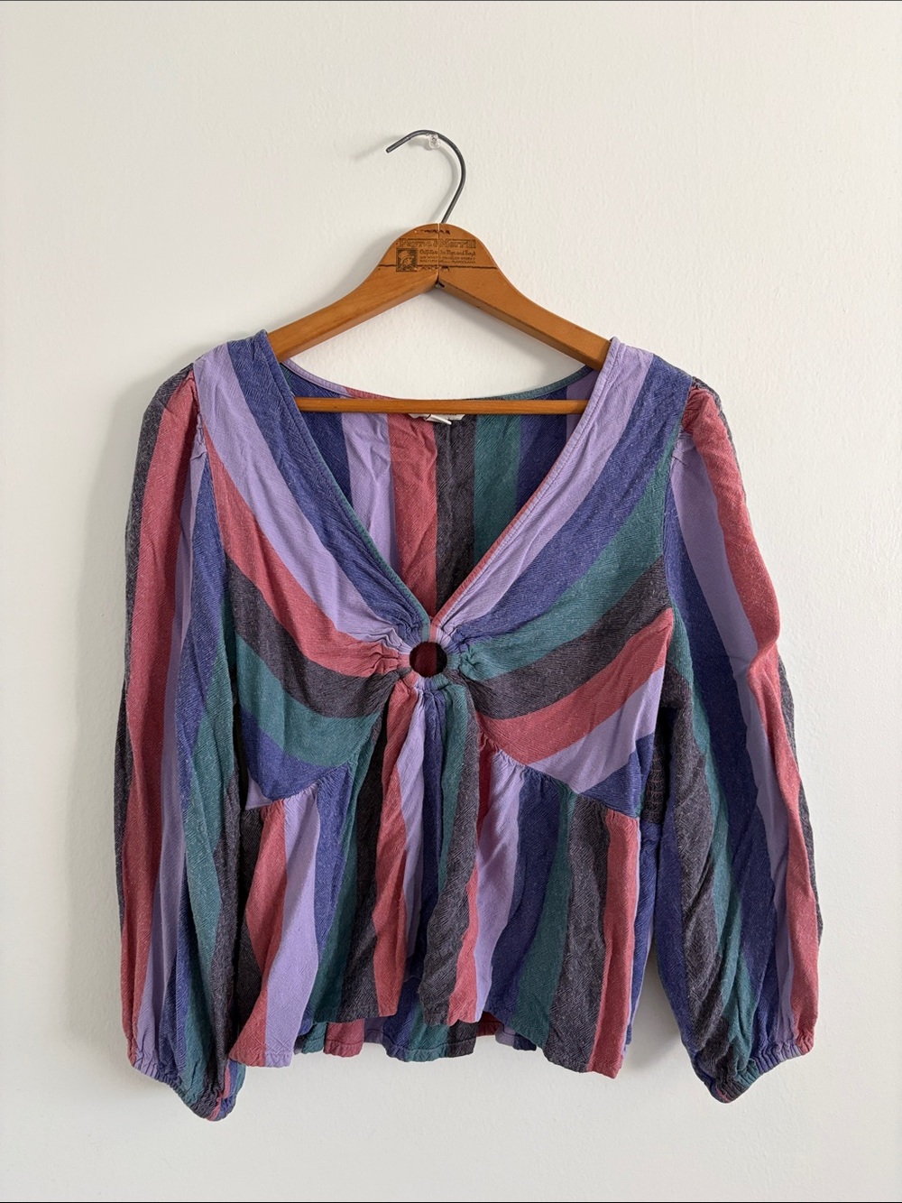 Boho Striped V-Neck Tie Front Top in Multi by American Eagle